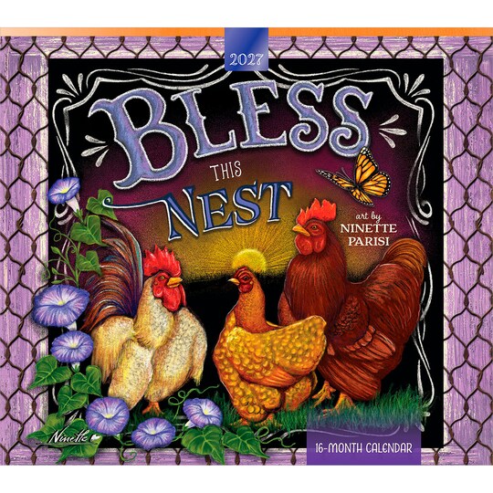 Brush Dance; Bless This Nest | 2027 13.75 x 24 Inch (Hanging) Monthly Deluxe Wall Calendar | Featuring the Artwork of Ninette Parisi | Linen Envelope | Foil Stamped Cover; Category:Wall Calendars; Image:1